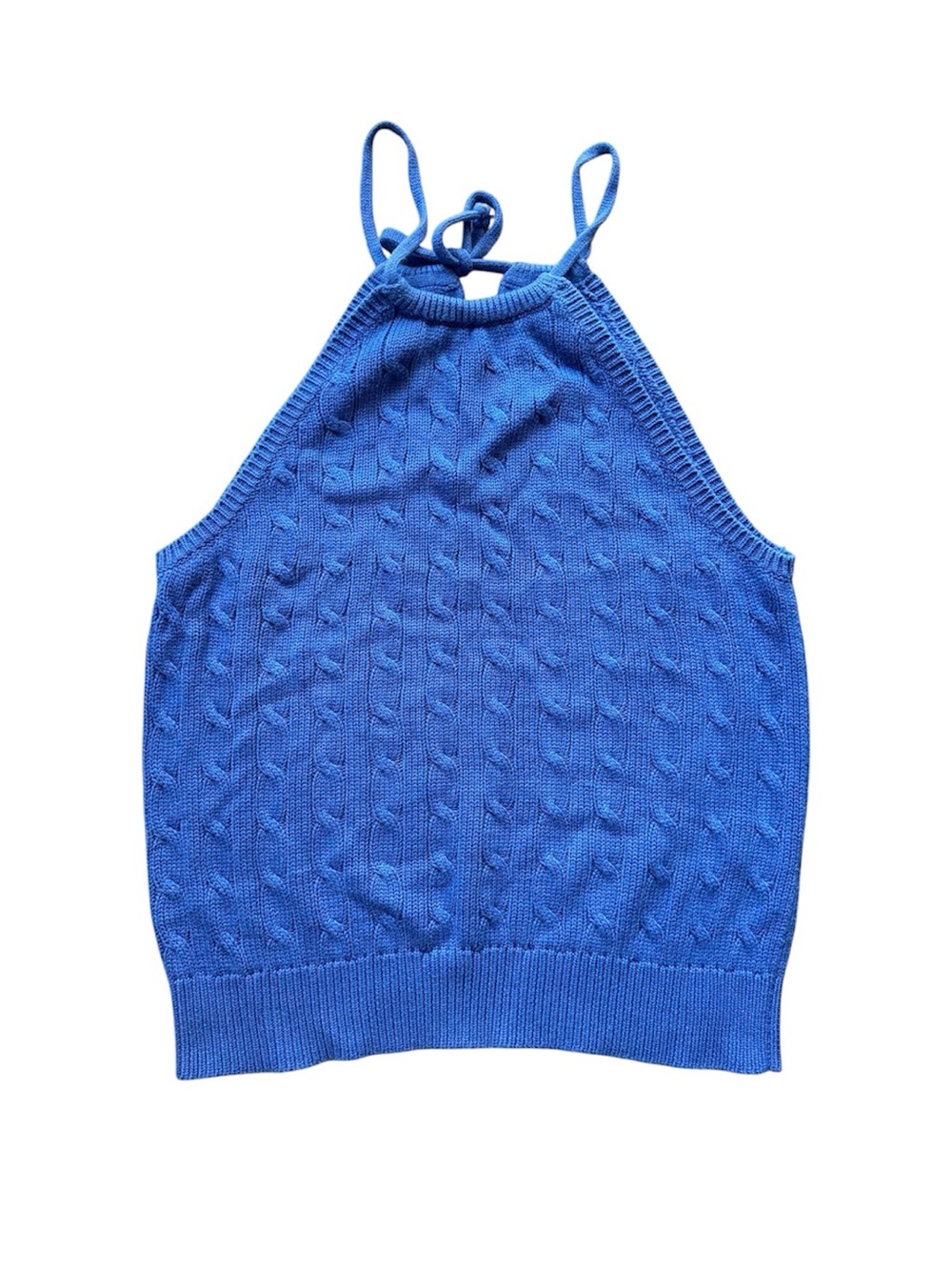 Ralph Lauren Blue Cable Knit Halter Top XL Y2K